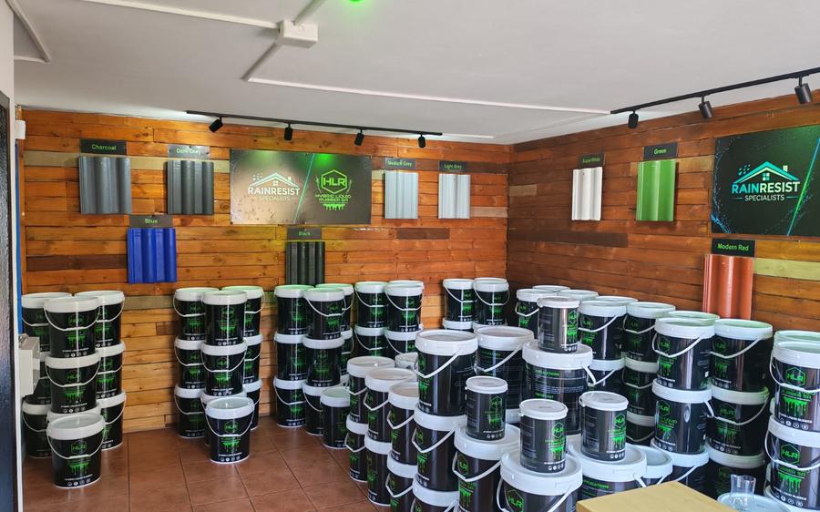 The colour wall at Hybrid Liquid Rubber Moreleta Park, showing every shade on a real roof tile